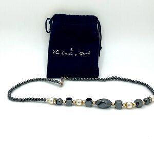 Danbury Mint Hematite Bead Necklace with Faux Pearls & Gold Tone Accents